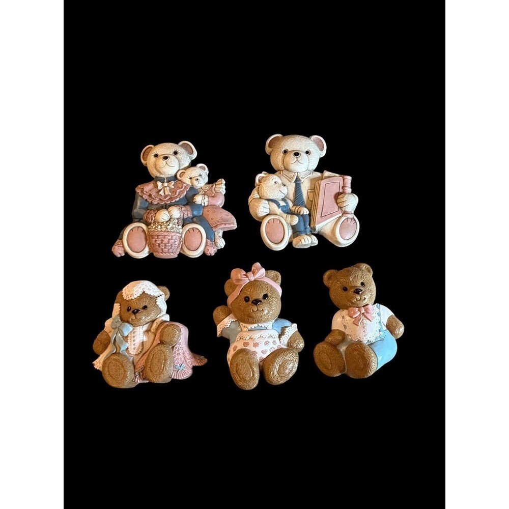Vtg Burwood & Homeco Teddy Bear Wall Decor Nursery Wall Plaques Pink Blue Set